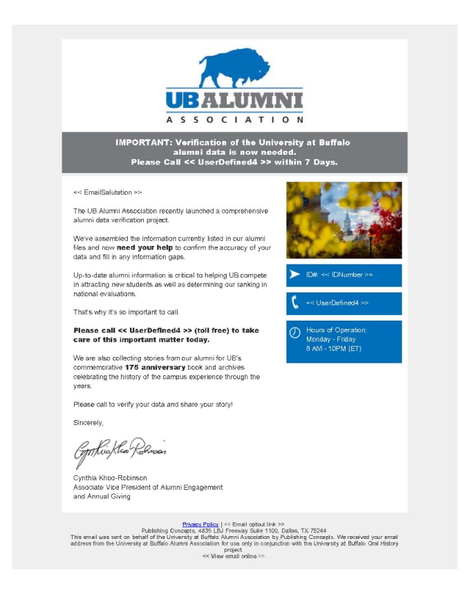 UB PCI Email Sample.
