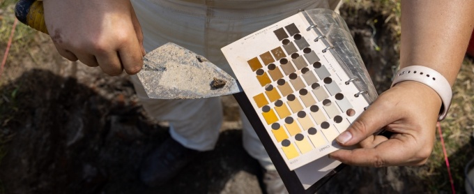 Members of the Archaeological Survey, a group led by Douglas Perrelli with the department of anthropology, works on a dig site at the Michigan St. Baptist Church in Buffalo, NY in July 2024. They have uncovered numerous items each day of the dig. Photographer: Meredith Forrest Kulwicki.