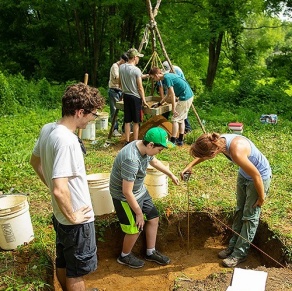 Students and faculty members at the Kendry site archeological project.