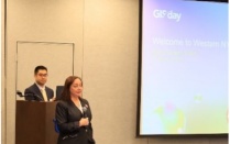 Two students presenting at GIS day. 