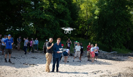 a photo showing two professors talking.