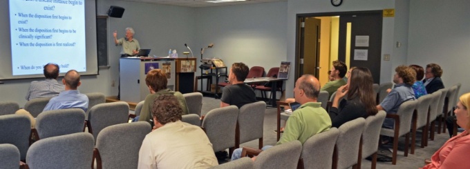 Photograph: Professor Barry Smith presents a seminar on applied ontology, Park Hall, UB North Campus Fall 2018. 