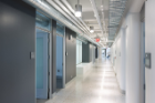 A second-floor hallway where faculty and staff offices are located.