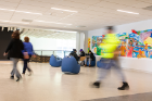 Funky and functional seating outside the main area is perfect for a quick pause.