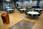 Banquet-style seating is available for up to 200, with space for refreshments and presentation. Picture shows 145 All, seating for 80 with room for activities and bistro tables.