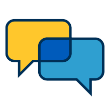 Icon of two interlocking chat bubbles.