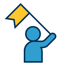 Icon of person holding up a flag.