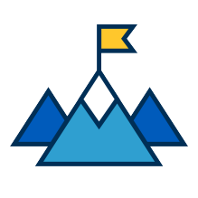 Icon of three mountains within one mountain having a flag sticking out of it.