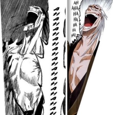 Two very similar artistic drawings of an anime character side by side with the letters "hahaha" sketched next to them.