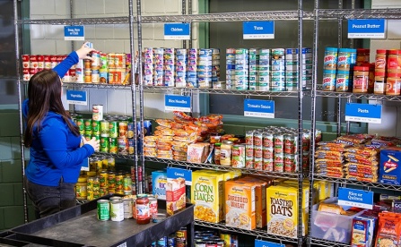 The Blue Table food pantry hosted an open house in January 2024 showcasing its newly renovated space, expanded operating hours and enhanced services inside the Student Union. The pantry was established in respond to a gubernatorial initiative, No Student Goes Hungry. Photographer: Meredith Forrest Kulwicki. 