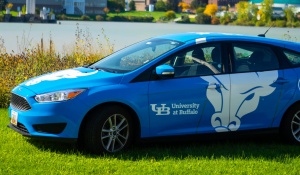 UB Branded Zip Car on the North Campus. 