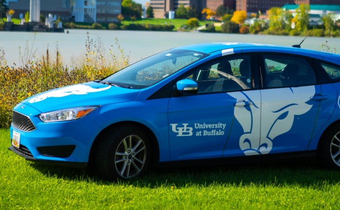 UB Branded Zip Car on the North Campus. 