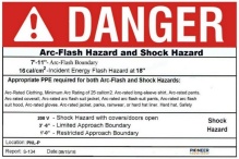 Zoom image: Example Arc Flash Sticker for Incident Energy Analysis 