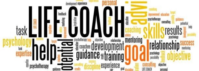Life coach - personal development training word cloud.