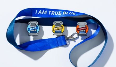 Prize lanyard and pins.