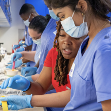 Students in the joint Destination Dental School and Native American Pre-Dental Student Gateway Program made molds of their teeth as part of a hands-on activity in the pre-clinical simulation lab at the UB School of Dental Medicine.