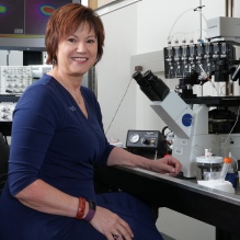 Dr. Popescu is in her lab at the Jacobs School.