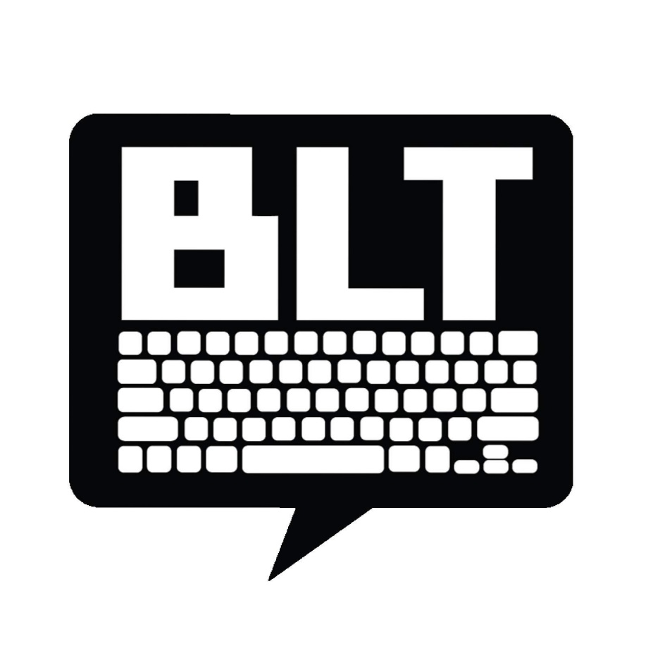 a logo that reads "BLT" for Black Lunch Table, below the letters are the shapes of keys on a computer keyboard.