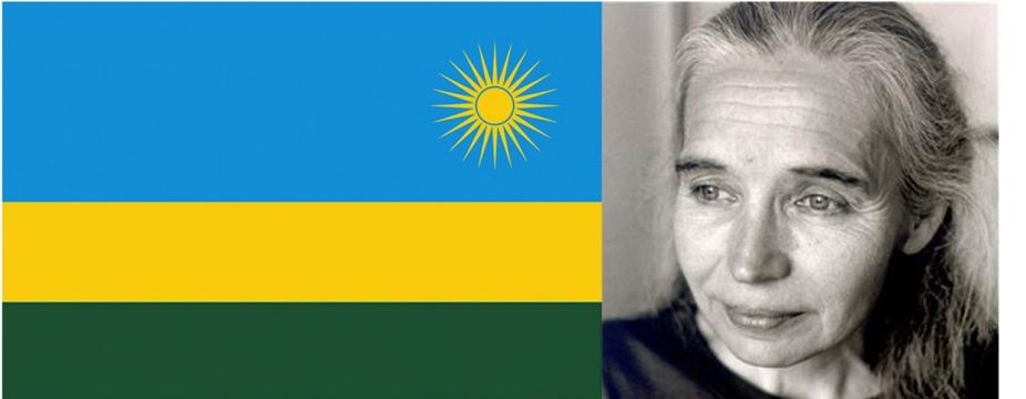 National flag of Rwanda, and, portrait of Alison Des Forges, 2005, courtesy of Wikipedia.