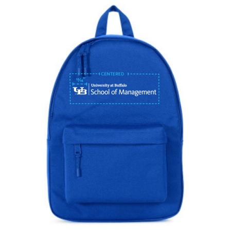 A diagram that shows the proper size and placement of a brand-extension lockup on a backpack.