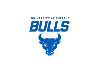 University at Buffalo wordmark in line with Bulls wordmark and centered spirit mark on bottom.