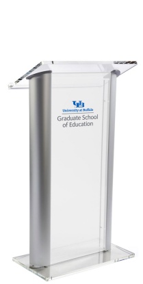 An example of a lecturn with a centered brand extension.