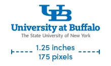 UB small-scale wordmark with SUNY text minimum size is 1.25 inches or 175 pixels.
