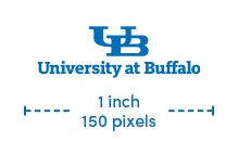UB small-scale wordmark text minimum size is 1 inch or 150 pixels.