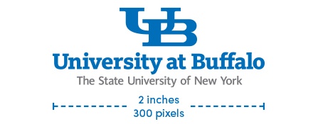 UB small-scale wordmark with SUNY text maximum size is 2 inches or 300 pixels.