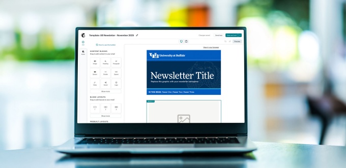 A laptop computer screen showing a UB email template.
