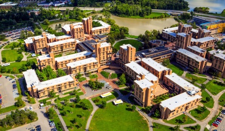 an aerial photo of the u b north campus ellicott complex.