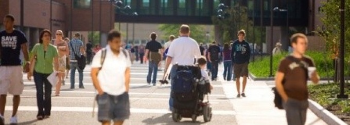 Student with disability navigates north campus University at Buffalo.