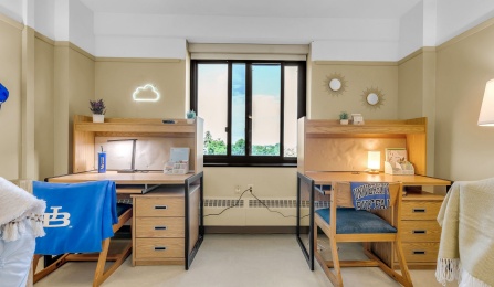 Clement Hall decorated desks in a double room.