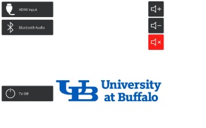 Screengrab of logitech touch pad. HDMI Input button, Bluetooth Audio button, TV Off Button, Volume Control buttons.
