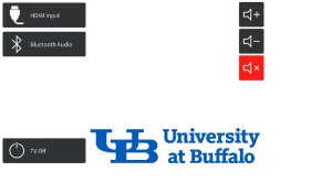 Screengrab of logitech touch pad. HDMI Input button, Bluetooth Audio button, TV Off Button, Volume Control buttons.