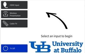 Screengrab of logitech touch pad. HDMI Input button, Bluetooth Audio button, TV Off Button, Volume Control buttons.