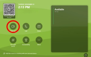 Logitech home screen with meet now button highlighted.