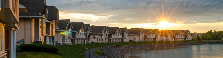 South Lake Village apartment complex at sunset.