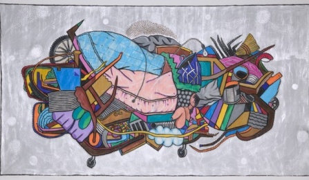 Luis Cruz Azaceta, Cart (Homeless), 2008 Acrylic, charcoal, enamel, shellac on canvas, 96” x 174" Courtesy of Arthur Roger Gallery, New York.
