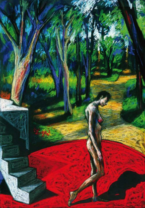 Nicolás Menza, El jardín de senderos que se bifurcan (The Garden of Forking Paths), 2000, 39.5" x 27.5", pastel on paper.