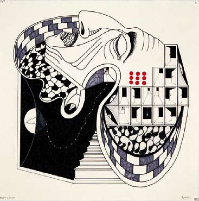 Luis Cruz Azaceta, La casa de Asterión (The House of Asterion), 2009, 29.5” x 29.5”, markers on paper.