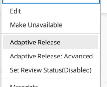 Menu in Blackboard showing Adaptive Release option. 