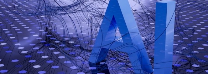 A futuristic 3D render of the letters A. I. on a hexagon surface. Photo by Steve Johnson on Unsplash.