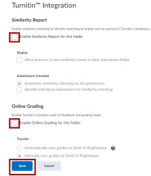 Zoom image: Select the Turnitin features you would like to enable for the assignment. 