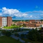 Exterior aerial image the North Campus in the fall. 