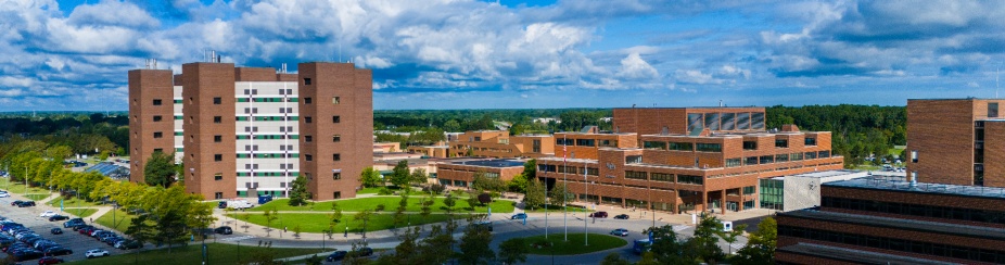 Exterior aerial image the North Campus in the fall. 