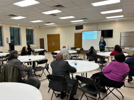 CII Member Jocelyn Swick-Jemison talking to members of Buffalo’s East Side community at the Delevan-Grider Community Center about How to Spot Scientific Misinformation, Oct 11, 2023.