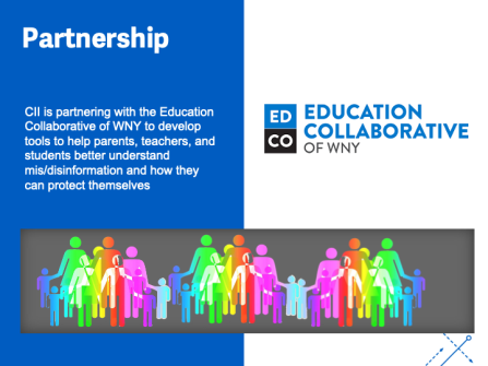 CII is partnering with the Education Collaborative of WNY to develop tools to help parents, teachers, and students better understand mis/disinformation and how they can protect themselves. 