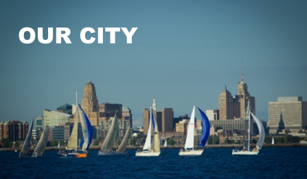 Buffalo skyline with the words "our city". 