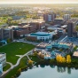 Baird Point and Lake La Salle at dusk (the blue hour) on North Campus in the fall of 2018. Photographer: Douglas Levere. 